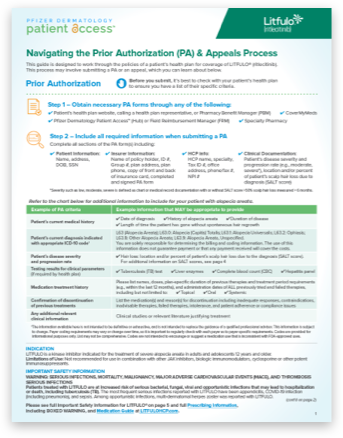 Pfizer Dermatology Patient Access™ prior authorization checklist